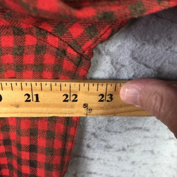 Timber June Shirt Large Red Check Flannel Evil Eye Sequin Back Boho Graphic - Picture 3 of 16